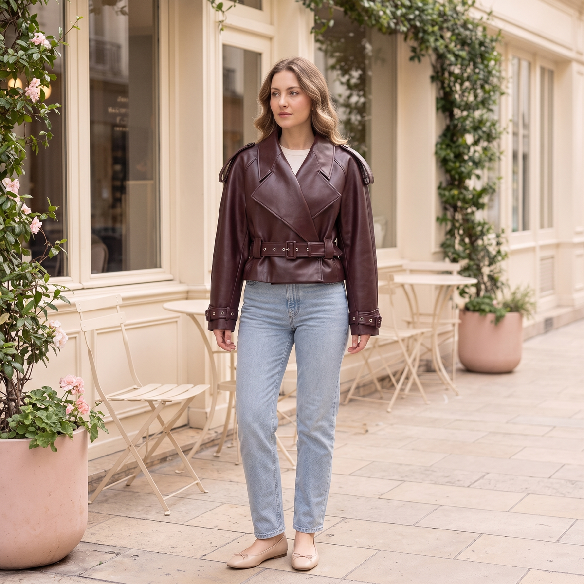 Women's Faux Leather Jacket — Burgundy Styles - Wine red