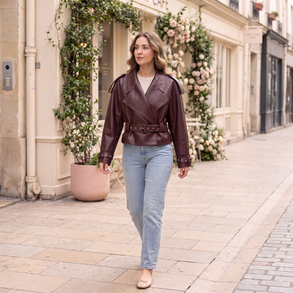 Women's Faux Leather Jacket — Burgundy Styles - Wine red