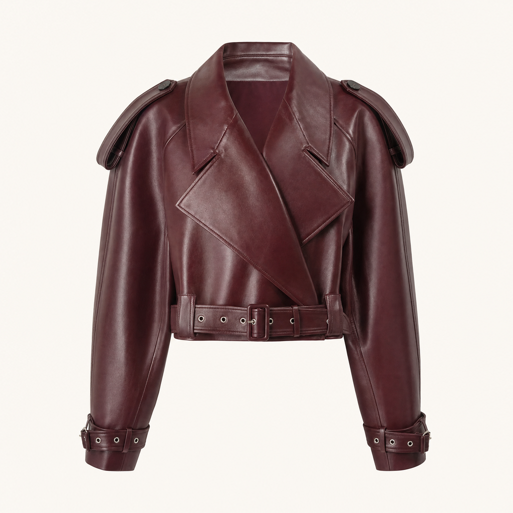 Women's Faux Leather Jacket — Burgundy Styles - Wine red