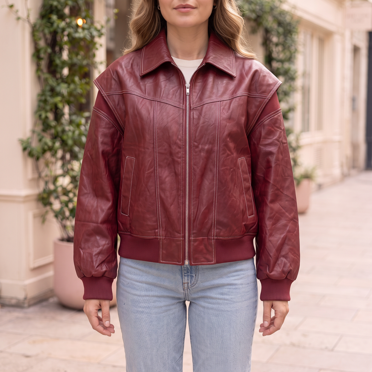 Women's Faux Leather Jacket — Burgundy Styles - Deep red