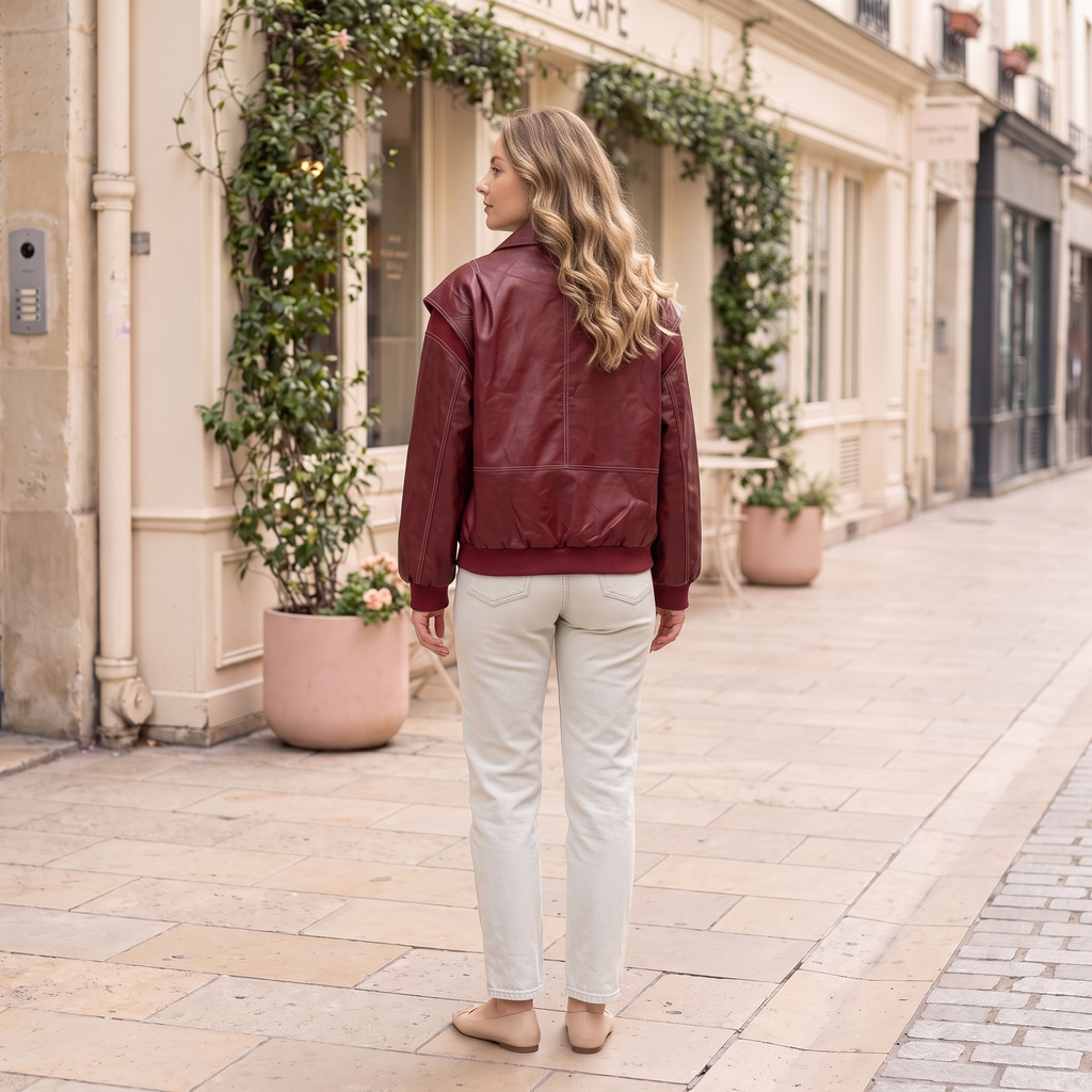 Women's Faux Leather Jacket — Burgundy Styles - Deep red