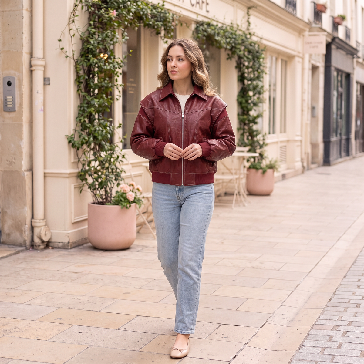 Women's Faux Leather Jacket — Burgundy Styles - Deep red