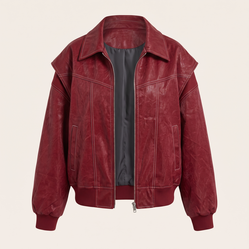 Women's Faux Leather Jacket — Burgundy Styles - Deep red