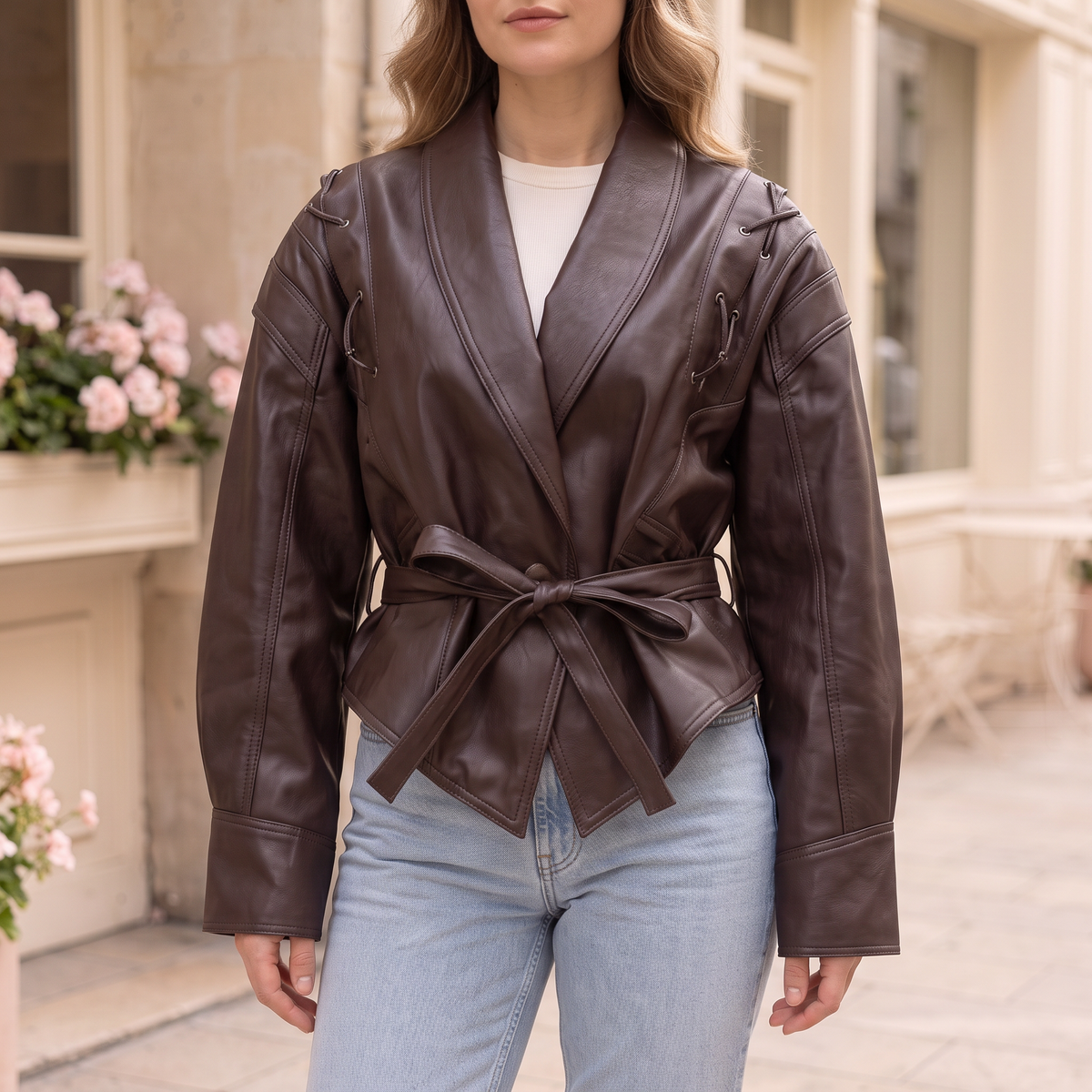 Women's Faux Leather Jacket — Burgundy Styles - Brown red