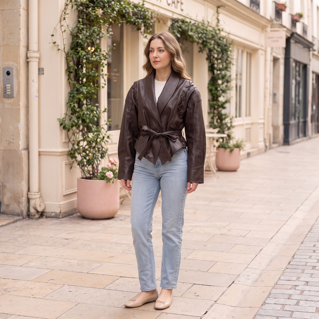 Women's Faux Leather Jacket — Burgundy Styles - Brown red