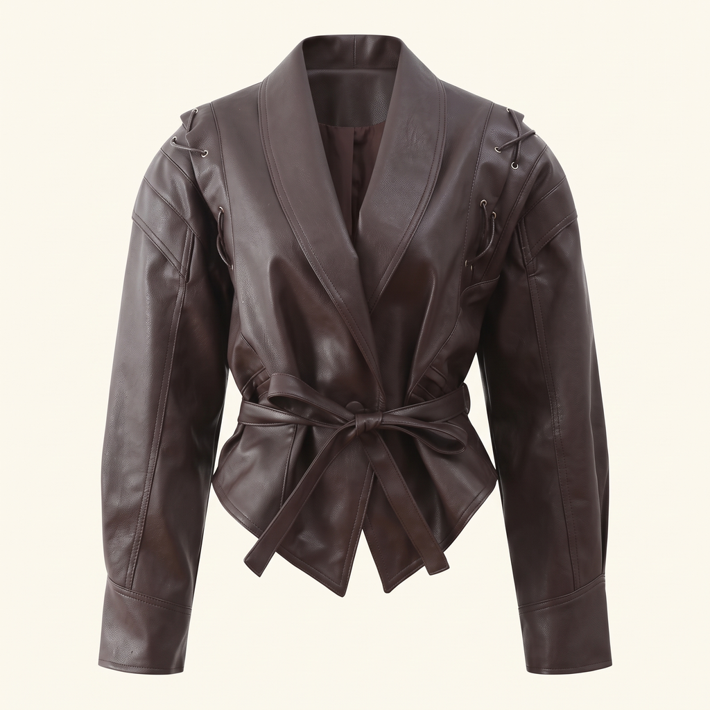 Women's Faux Leather Jacket — Burgundy Styles - Brown red