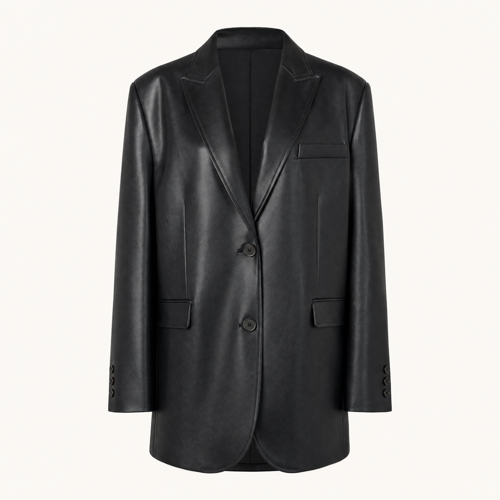 Women's Oversized Faux Leather Blazer - Black