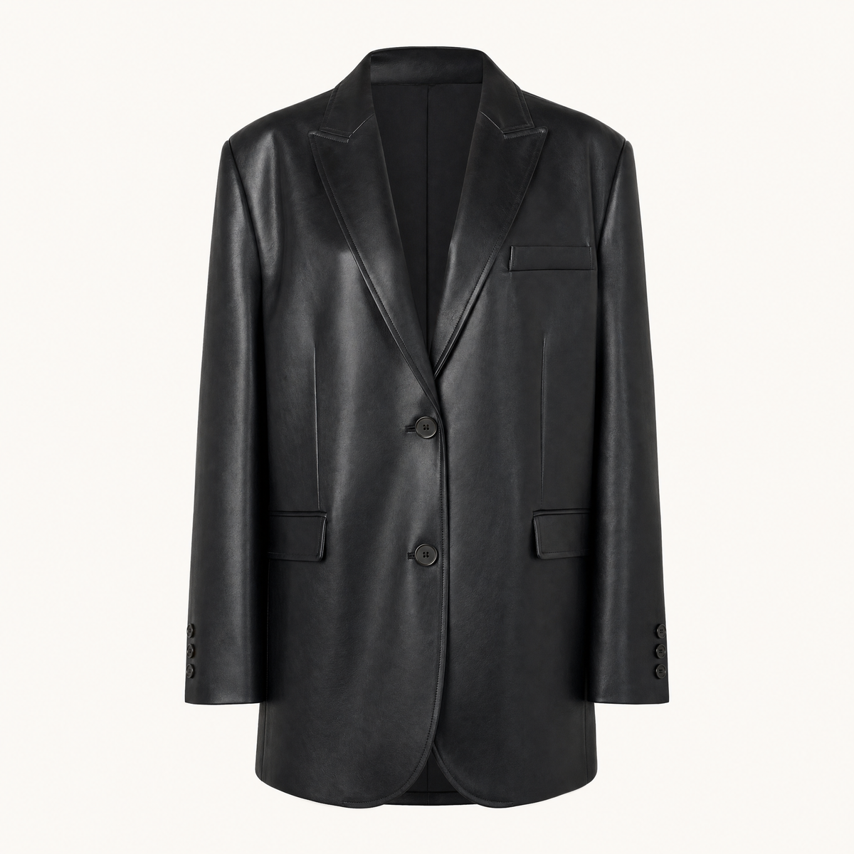 Women's Oversized Faux Leather Blazer - Black