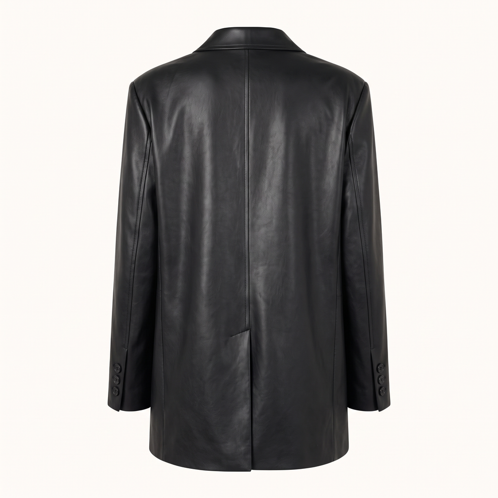 Women's Oversized Faux Leather Blazer - Black