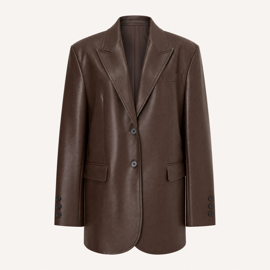 Women's Oversized Faux Leather Blazer - Brown