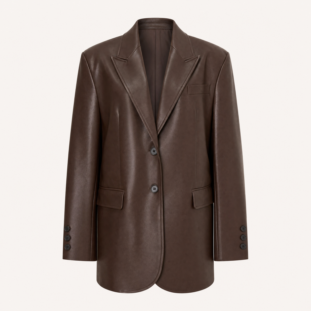 Women's Oversized Faux Leather Blazer - Brown