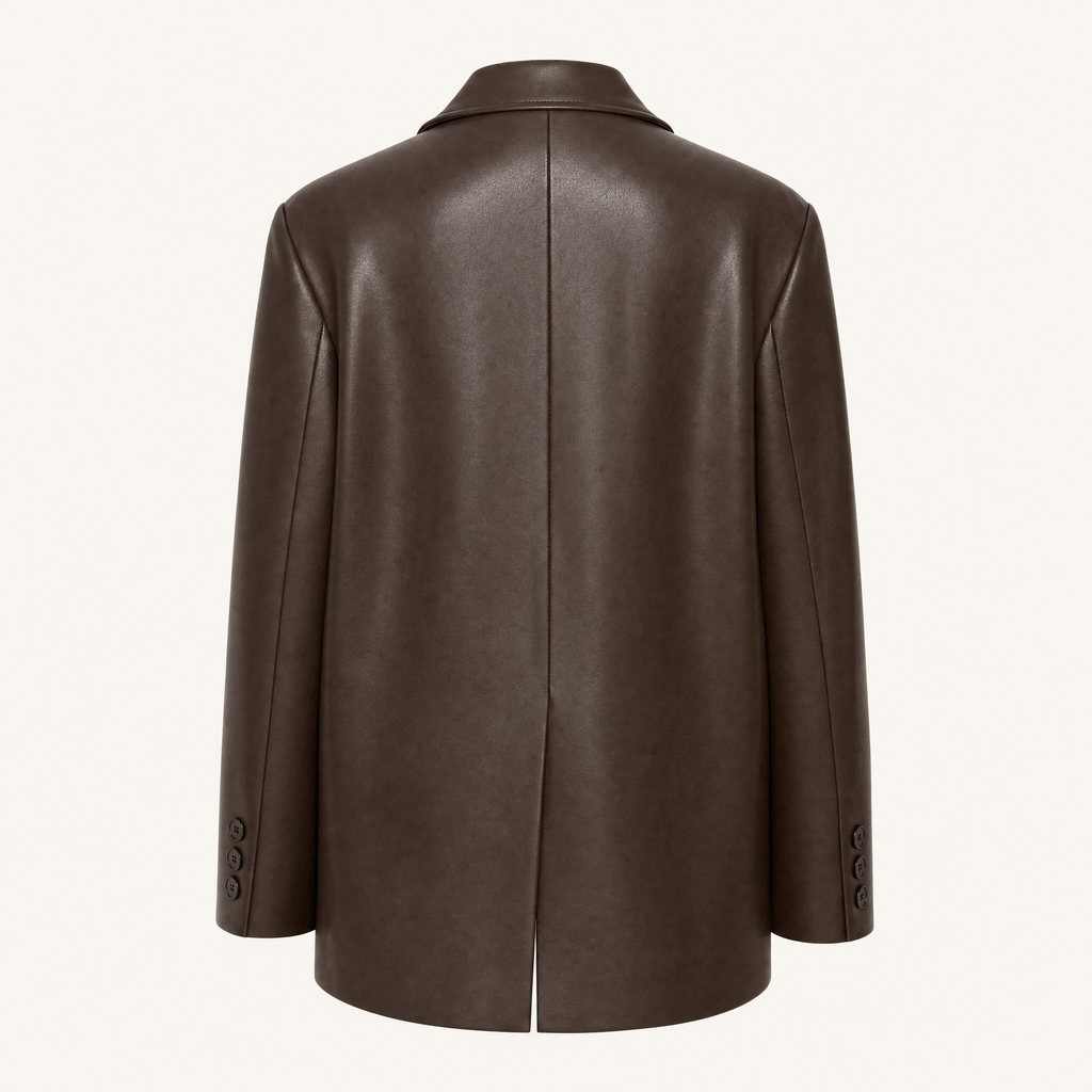 Women's Oversized Faux Leather Blazer - Brown