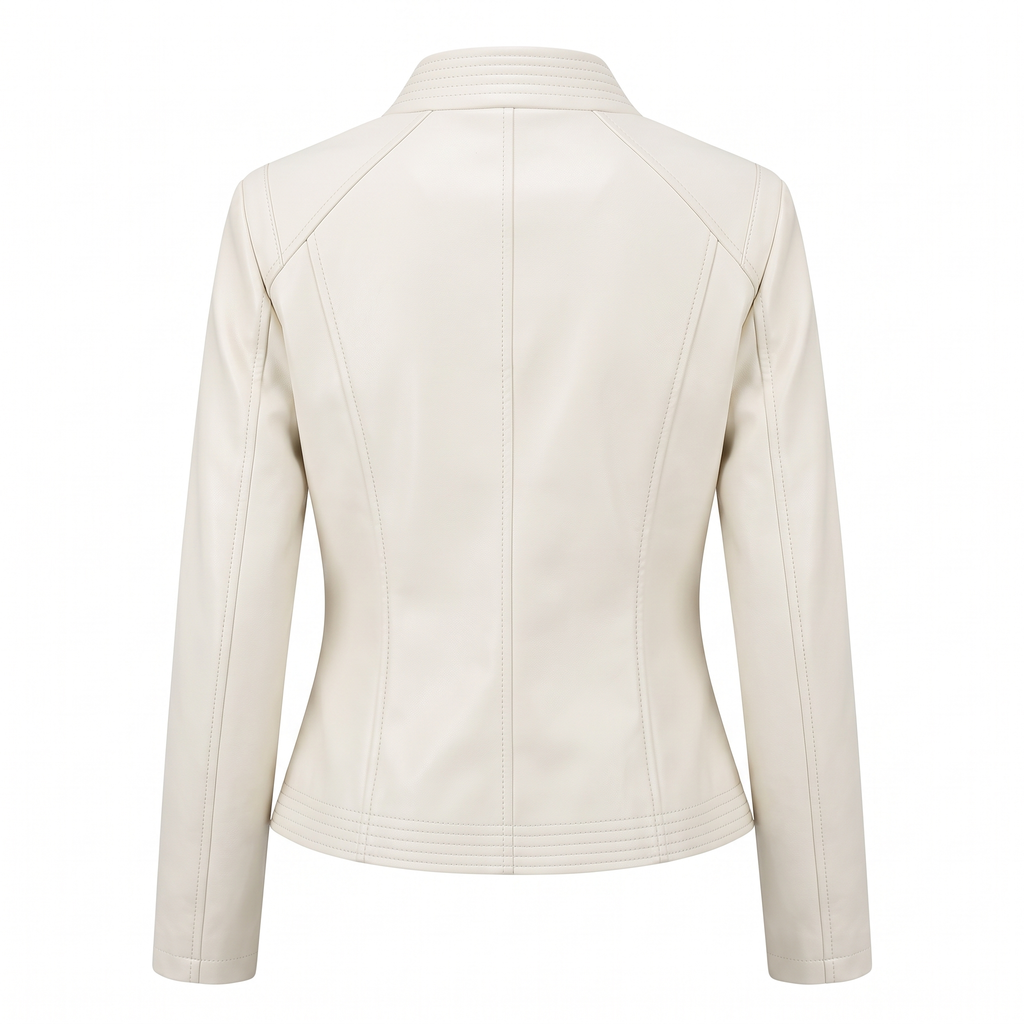 Women's Stitched-Lapel Faux Leather Biker Jacket - White