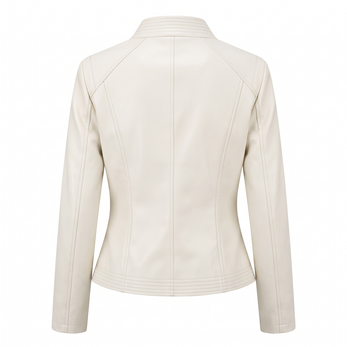 Women's Stitched-Lapel Faux Leather Biker Jacket - White