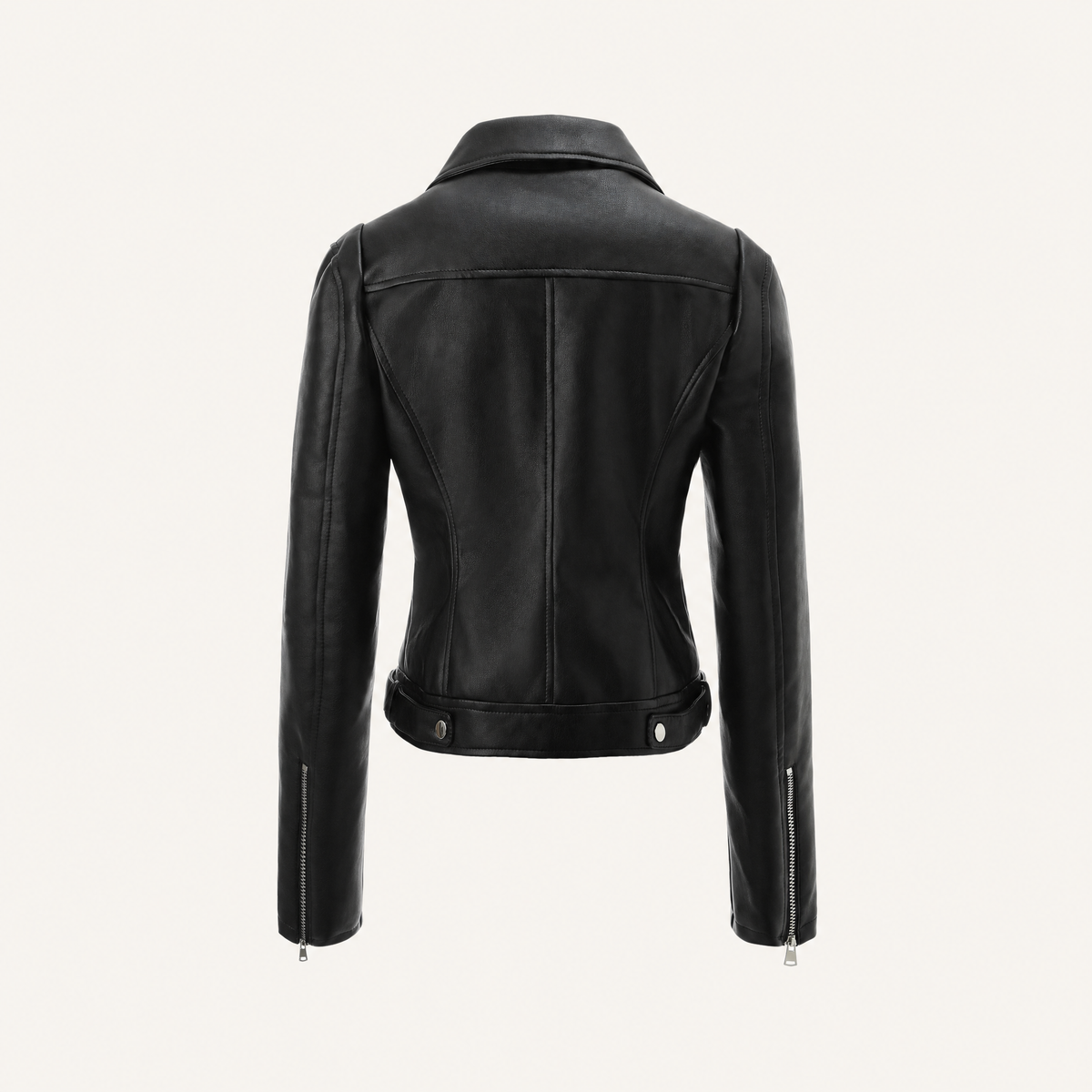 Women's Fitted Faux Leather Biker Jacket - Black