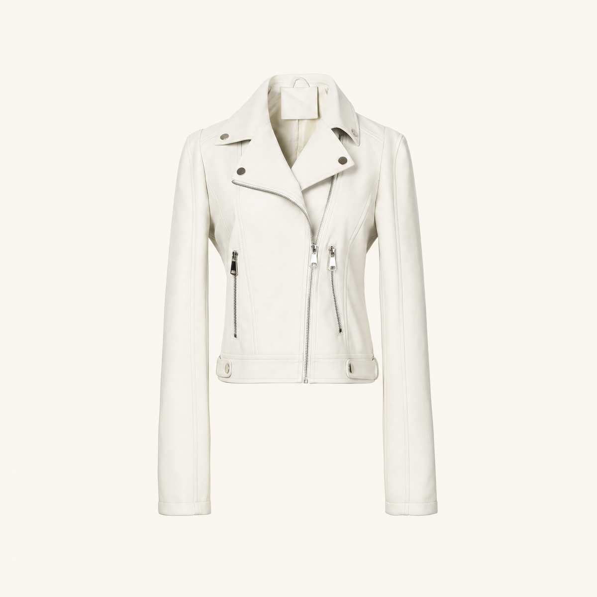 Women's Fitted Faux Leather Biker Jacket - White
