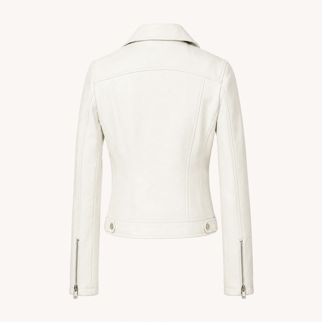 Women's Fitted Faux Leather Biker Jacket - White