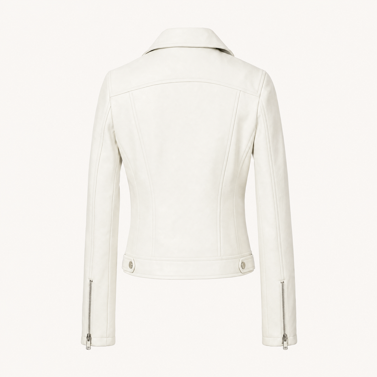 Women's Fitted Faux Leather Biker Jacket - White