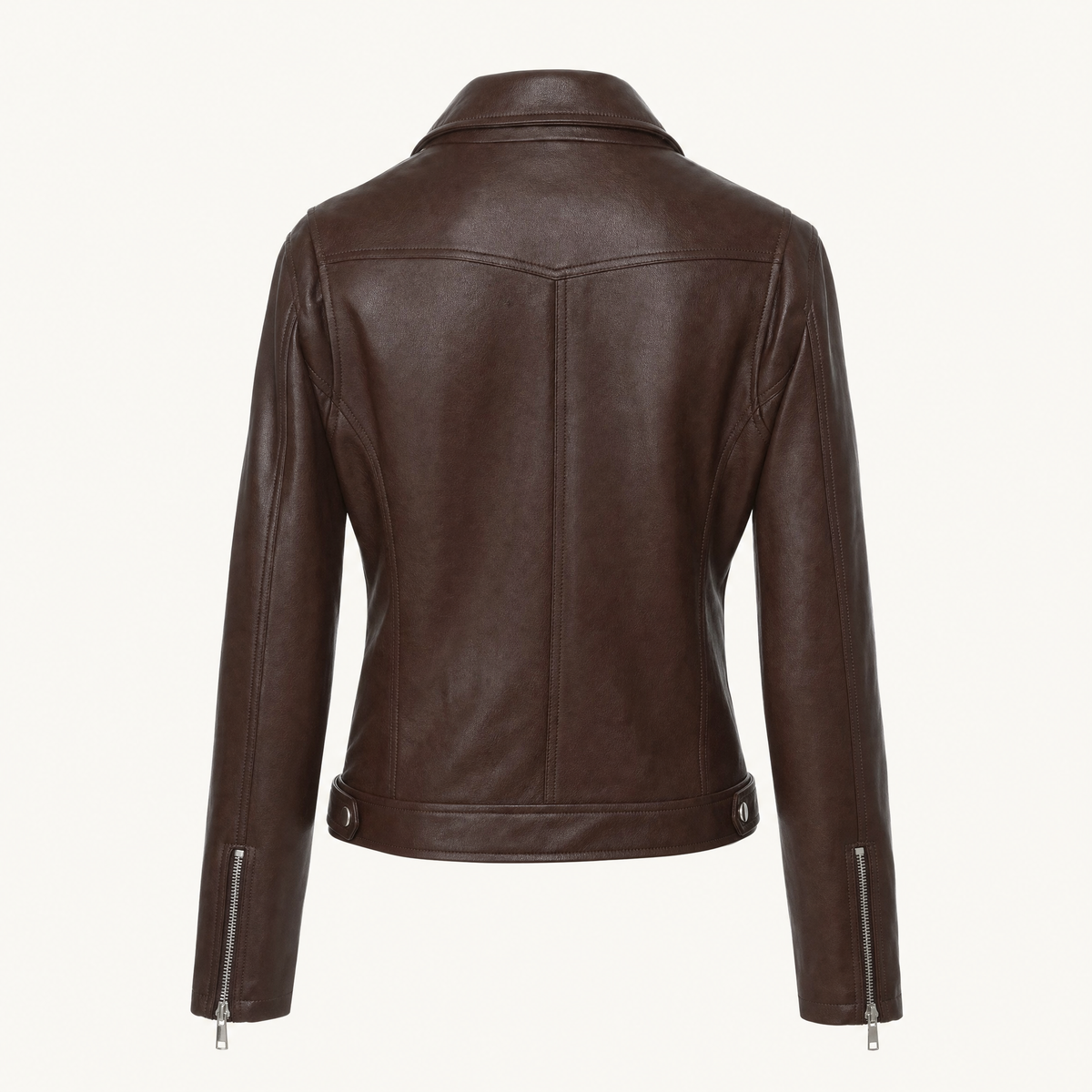 Women's Fitted Faux Leather Biker Jacket - Brown